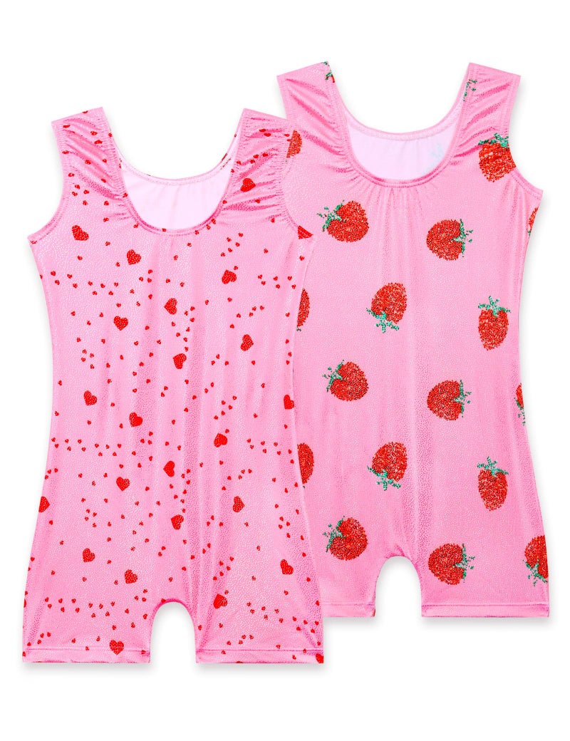 Nokecina Girls Gymnastics Leotards Size 5-6 Years Old 2 Pack Sparkly Pink Strawberry Athletic Outfit - Image 2