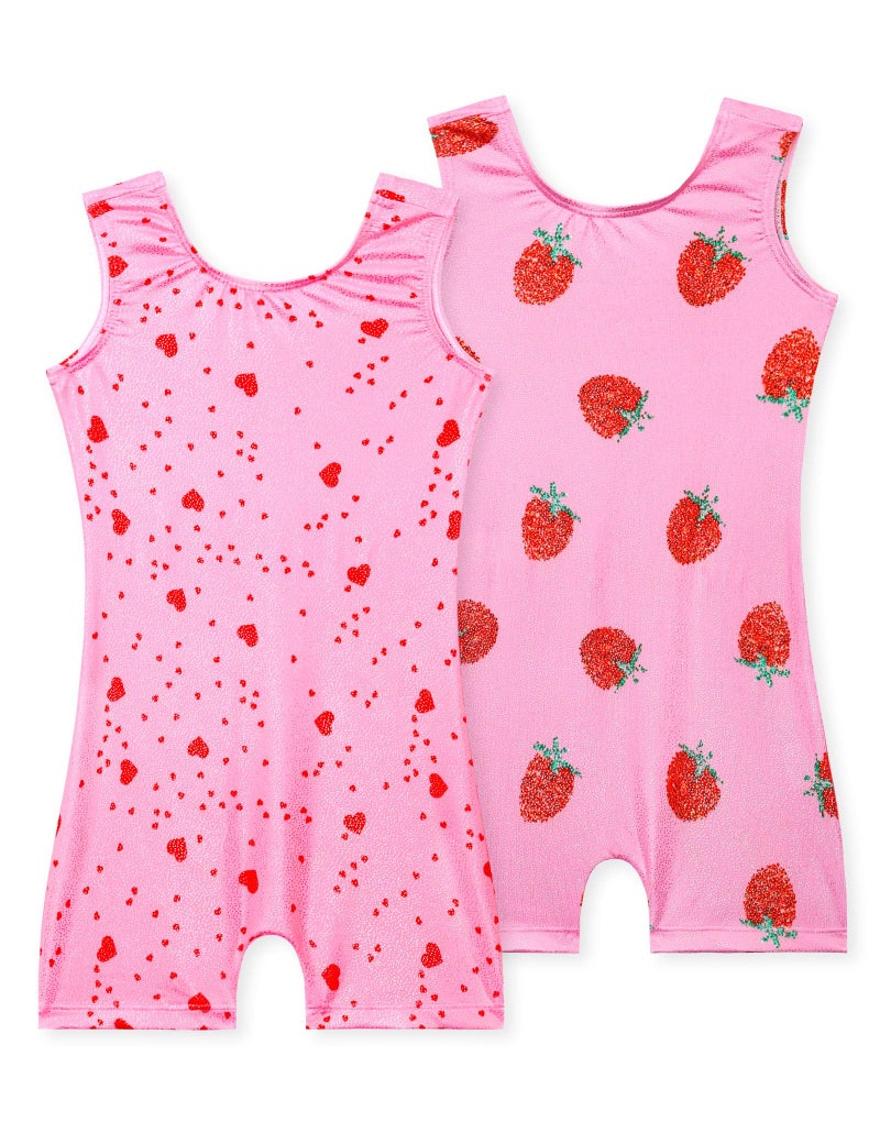 Nokecina Girls Gymnastics Leotards Size 5-6 Years Old 2 Pack Sparkly Pink Strawberry Athletic Outfit - Image 1