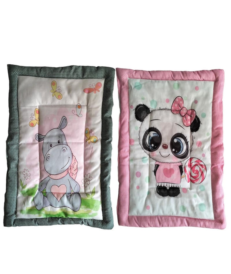 Vivatra Combo Newborn Baby Pom Pom Cotton Baby Bed Godari Cradle Bed Crib Sheet Changing Mat Baby Godadi Godari Bedding Set Mattress_Pack of 2 Piece_20 30 Inch Hippo Panda