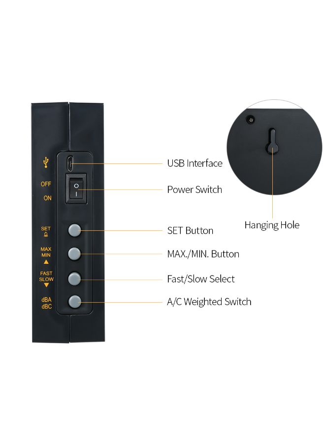NIBEMINENT Wall Mounted Sound Level Meter With LCD Screen Black 0.701kg  - Image 4