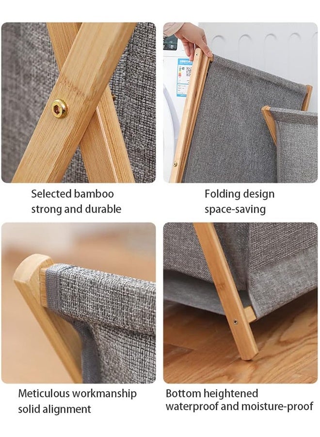 JCB CHIC Foldable Laundry Basket with Bamboo Wood Fram，Collapsible Waterproof Laundry Basket，Laundry Hamper Bag Washing Bin Clothes Bag Organizer Storage Basket Hamper for Clothes Toys（M) - Image 4