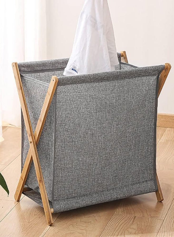 JCB CHIC Foldable Laundry Basket with Bamboo Wood Fram，Collapsible Waterproof Laundry Basket，Laundry Hamper Bag Washing Bin Clothes Bag Organizer Storage Basket Hamper for Clothes Toys（M) - Image 1