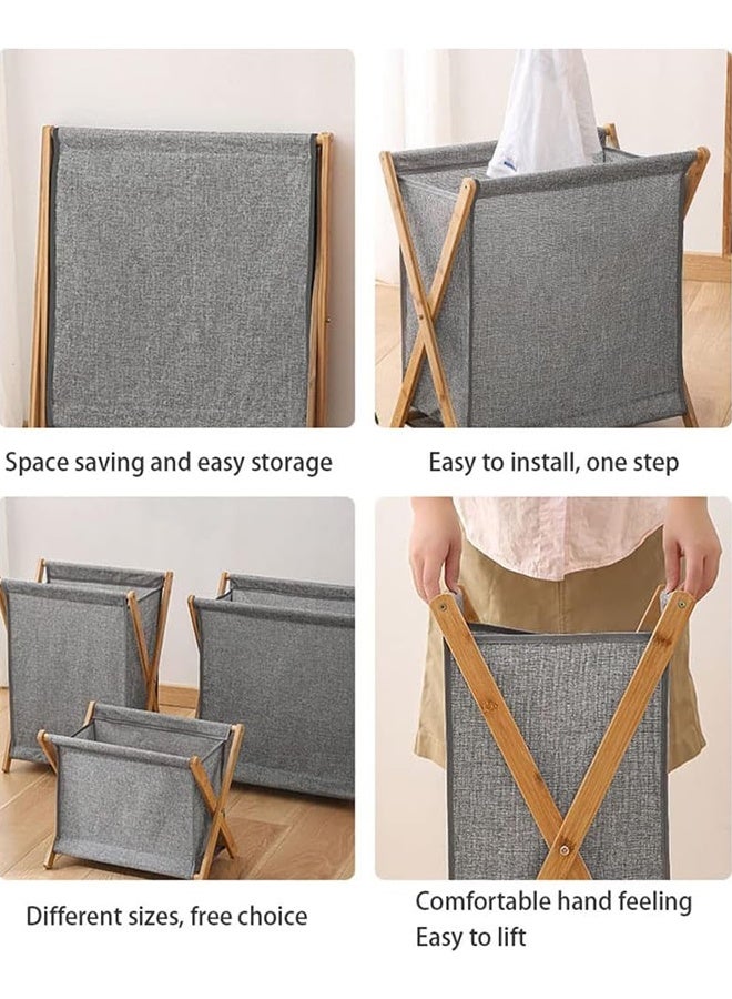 JCB CHIC Foldable Laundry Basket with Bamboo Wood Fram，Collapsible Waterproof Laundry Basket，Laundry Hamper Bag Washing Bin Clothes Bag Organizer Storage Basket Hamper for Clothes Toys（M) - Image 5