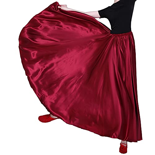 Sancan Women Long Tulle Retro Maxi Shiny Skirt for Belly Dancing Dance Costume Cosplay Holiday Weekend Party Dinner (Dark Red) - Image 2