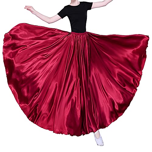 Sancan Women Long Tulle Retro Maxi Shiny Skirt for Belly Dancing Dance Costume Cosplay Holiday Weekend Party Dinner (Dark Red) - Image 4