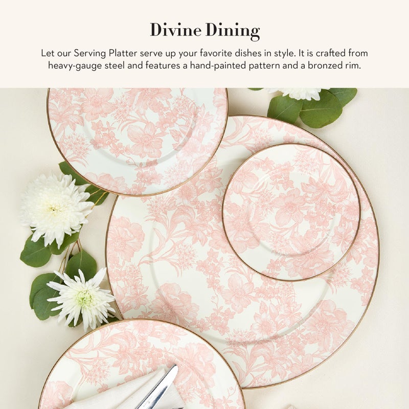 mackenzie childs MACKENZIE-CHILDS Enamel Serving Platter, Decorative Serving Platter for Food, 16 Inches, Rosy English Garden - Image 2