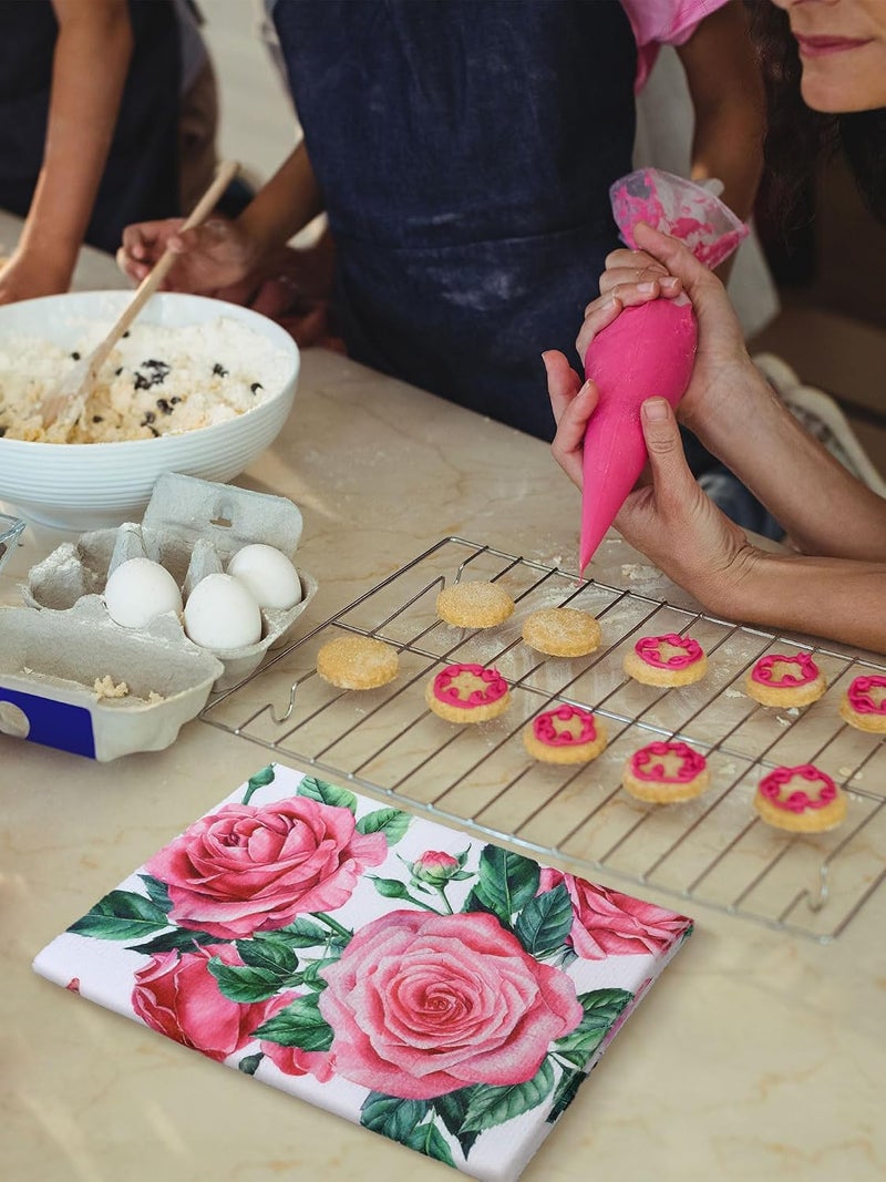 Bencailor 4 Pcs Sunflower Kitchen Towels Summer Fall Flower Floral Sea Beach Lemon Hand Dish Towels Fast Drying Decor Housewarming Gift for Cooking Kitchen Bathroom(Pink,Rose) - Image 4