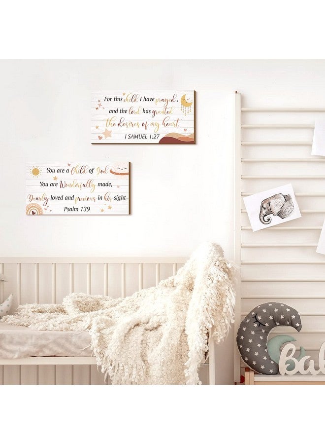 Yookeer يوكير 2 قطع ديكور حائط خشبي ل nursery للبنات والأولاد ديكور غرفة الطفلة الصغيرة فن الجدار المسيحي هذه الطفلة التي صليت من أجلها اقتباس من الكتاب المقدس لافتة معلقة للأطفال في المنزل 12 × 6 بوصة (لطيف) - Image 5
