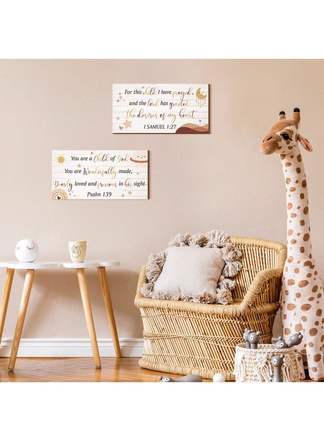 Yookeer يوكير 2 قطع ديكور حائط خشبي ل nursery للبنات والأولاد ديكور غرفة الطفلة الصغيرة فن الجدار المسيحي هذه الطفلة التي صليت من أجلها اقتباس من الكتاب المقدس لافتة معلقة للأطفال في المنزل 12 × 6 بوصة (لطيف) - Image 2