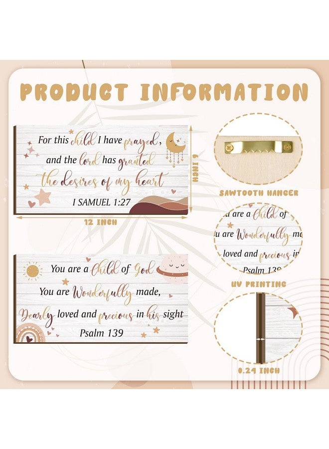Yookeer يوكير 2 قطع ديكور حائط خشبي ل nursery للبنات والأولاد ديكور غرفة الطفلة الصغيرة فن الجدار المسيحي هذه الطفلة التي صليت من أجلها اقتباس من الكتاب المقدس لافتة معلقة للأطفال في المنزل 12 × 6 بوصة (لطيف) - Image 3