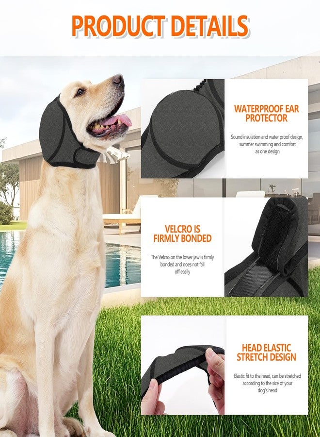 JOHNBOLIN Dog Ear Muffs & No Shake Ear Wrap for Hematoma, Bathing, Drying, Swim& Noise Anxiety Relief- Elastic Waterproof Ear Protector with Calming Hoodie Design for Grooming/Head Ear Cover (Grey, L) - Image 2