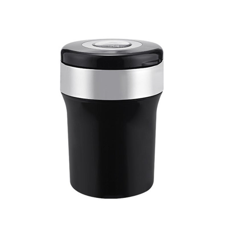 Car Ashtray Holder: 110*77*65mm Black - Smell Proof Lid With Cool Blue LED Light Premium 304 Stainless Steel & ABS Material Detachable Easy To Clean For Car Use - Image 1