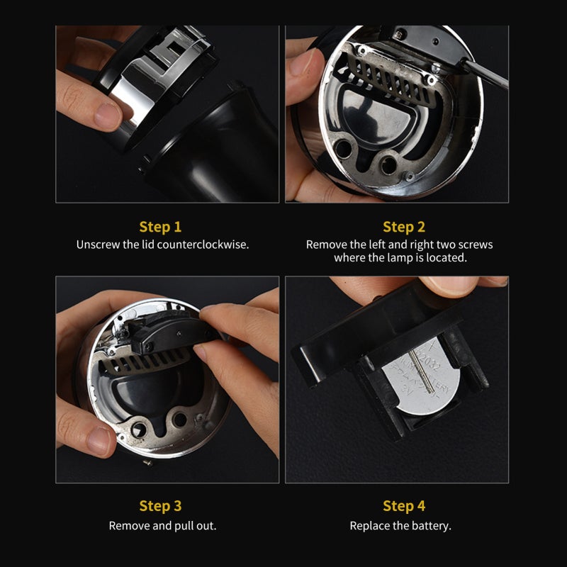 Car Ashtray Holder: 110*77*65mm Black - Smell Proof Lid With Cool Blue LED Light Premium 304 Stainless Steel & ABS Material Detachable Easy To Clean For Car Use - Image 4