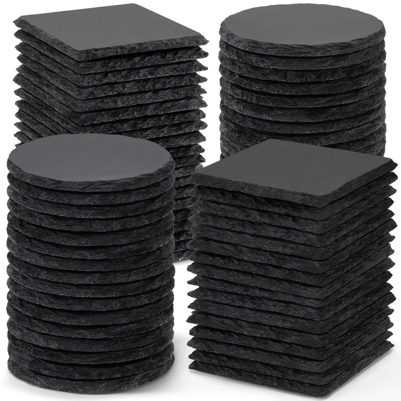 72 PCS Black Slate Stone Coasters MAPRIAL 4 Inch 36 PCS Square and 36P Round Coasters Bulk for Laser Engraving Material Blank Handmade Drinks Costers for Engraver Etching Gifts DIY