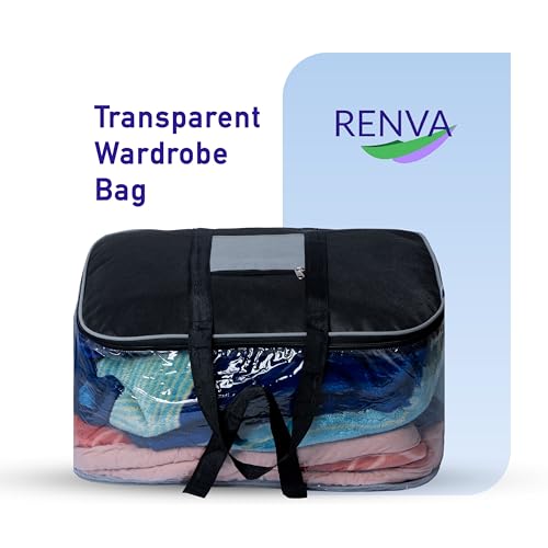 RENVA Underbed Storage Bags | Large Capacity Foldable Storage Containers with Clear Window & Reinforced Handles | 70L Organizer for Blankets, Comforters, Bedding & Clothes (Destijl, 1 pc) - Image 3