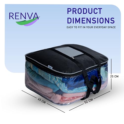 RENVA Underbed Storage Bags | Large Capacity Foldable Storage Containers with Clear Window & Reinforced Handles | 70L Organizer for Blankets, Comforters, Bedding & Clothes (Destijl, 1 pc) - Image 2