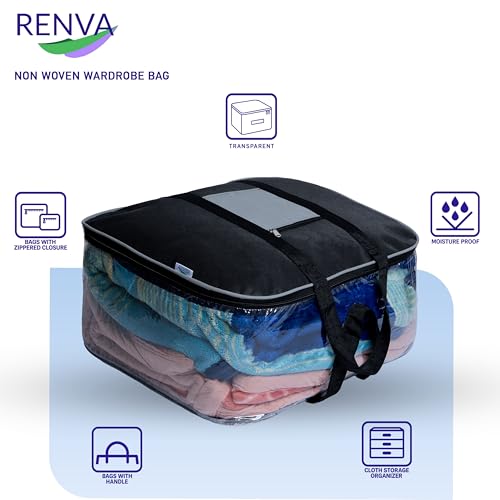 RENVA Underbed Storage Bags | Large Capacity Foldable Storage Containers with Clear Window & Reinforced Handles | 70L Organizer for Blankets, Comforters, Bedding & Clothes (Destijl, 1 pc) - Image 4