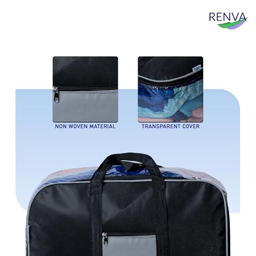 RENVA Underbed Storage Bags | Large Capacity Foldable Storage Containers with Clear Window & Reinforced Handles | 70L Organizer for Blankets, Comforters, Bedding & Clothes (Destijl, 1 pc) - Image 5