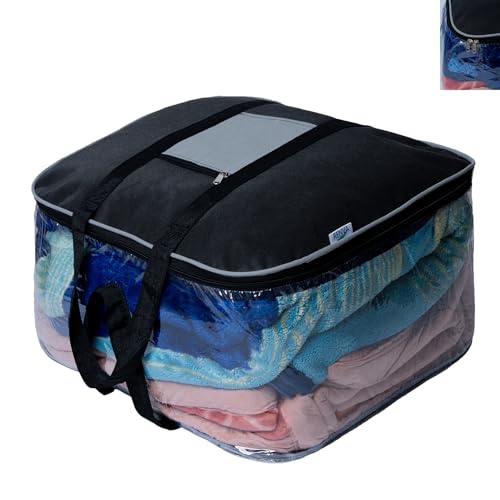 RENVA Underbed Storage Bags | Large Capacity Foldable Storage Containers with Clear Window & Reinforced Handles | 70L Organizer for Blankets, Comforters, Bedding & Clothes (Destijl, 1 pc) - Image 1