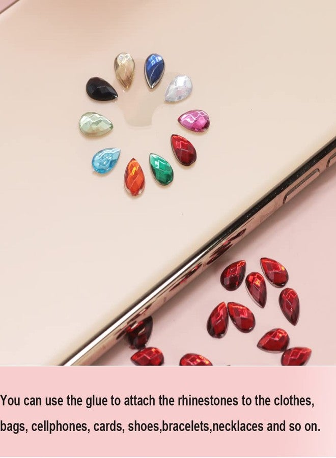 PAMIR TONG 2200pcs 5*8mm Waterdrop Shape Craft Gems Jewels Acrylic Flatback Rhinestones Gemstone with Tweezers Glue Picking pen for Bead Adhesive Jewelry Making Phone case Nail Art (Small Waterdrop) - Image 5