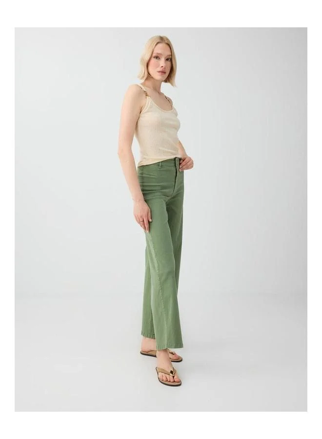 Jimmy Key Ada River Green Normal Waist flared Woven Long Pants