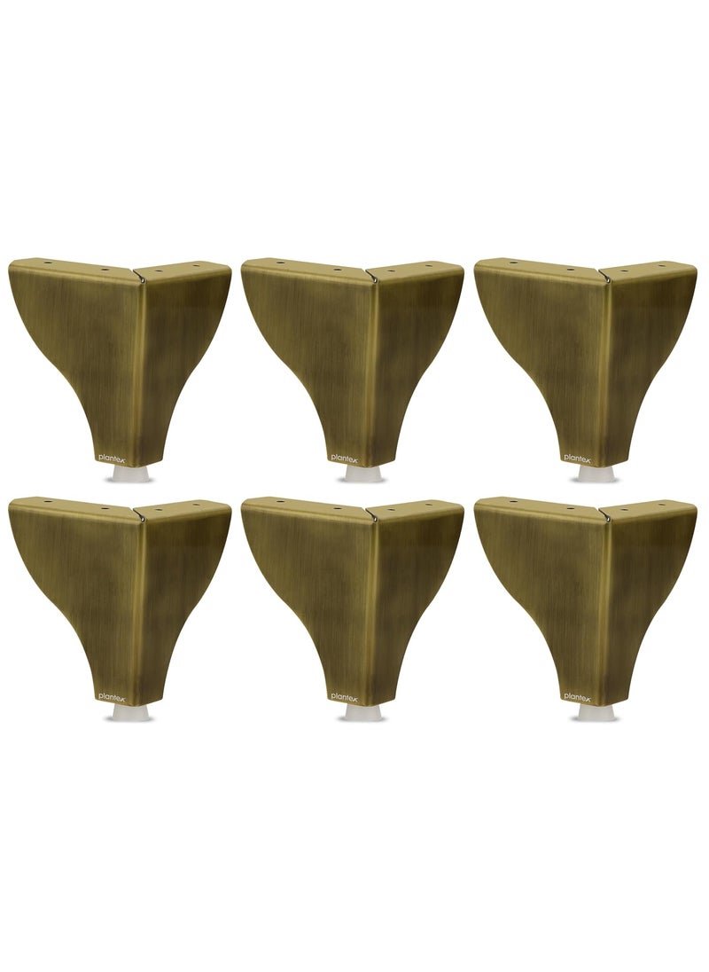 plantex Plantex 4 Inch Sofa Legs for Bed FurnitureSofa Legs for TableSofa Support Legs with Rubber Grip Brass Antique 6 Pcs  - Image 1