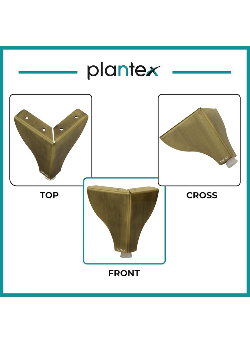 plantex Plantex 4 Inch Sofa Legs for Bed FurnitureSofa Legs for TableSofa Support Legs with Rubber Grip Brass Antique 6 Pcs  - Image 5