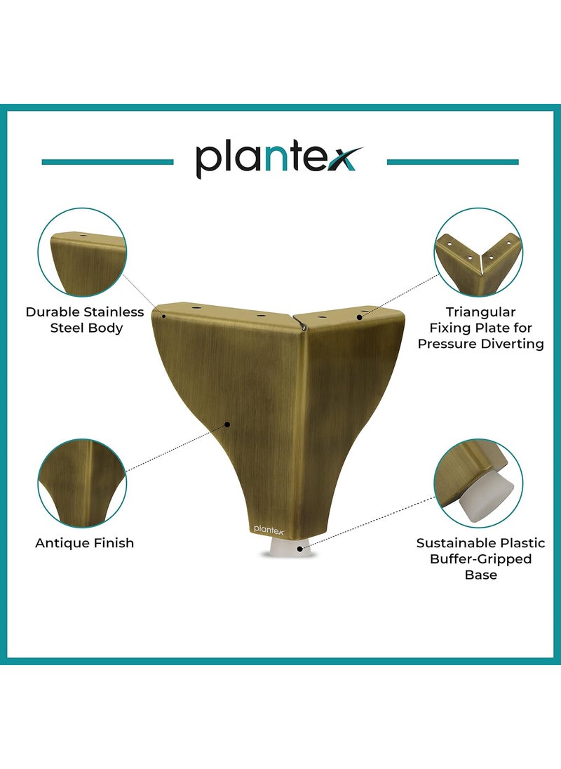 plantex Plantex 4 Inch Sofa Legs for Bed FurnitureSofa Legs for TableSofa Support Legs with Rubber Grip Brass Antique 6 Pcs  - Image 4