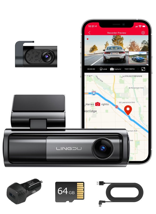 LINGDU - Dash Cam Bluetooth Car Dash Camera 5K Dash Cam Front and Rear Inside with GPS, 5G WiFi, APP and Voice Control, Loop Recording, G-Sensor, Parking Monitor - Image 1