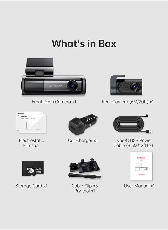 LINGDU - Dash Cam Bluetooth Car Dash Camera 5K Dash Cam Front and Rear Inside with GPS, 5G WiFi, APP and Voice Control, Loop Recording, G-Sensor, Parking Monitor - Image 1