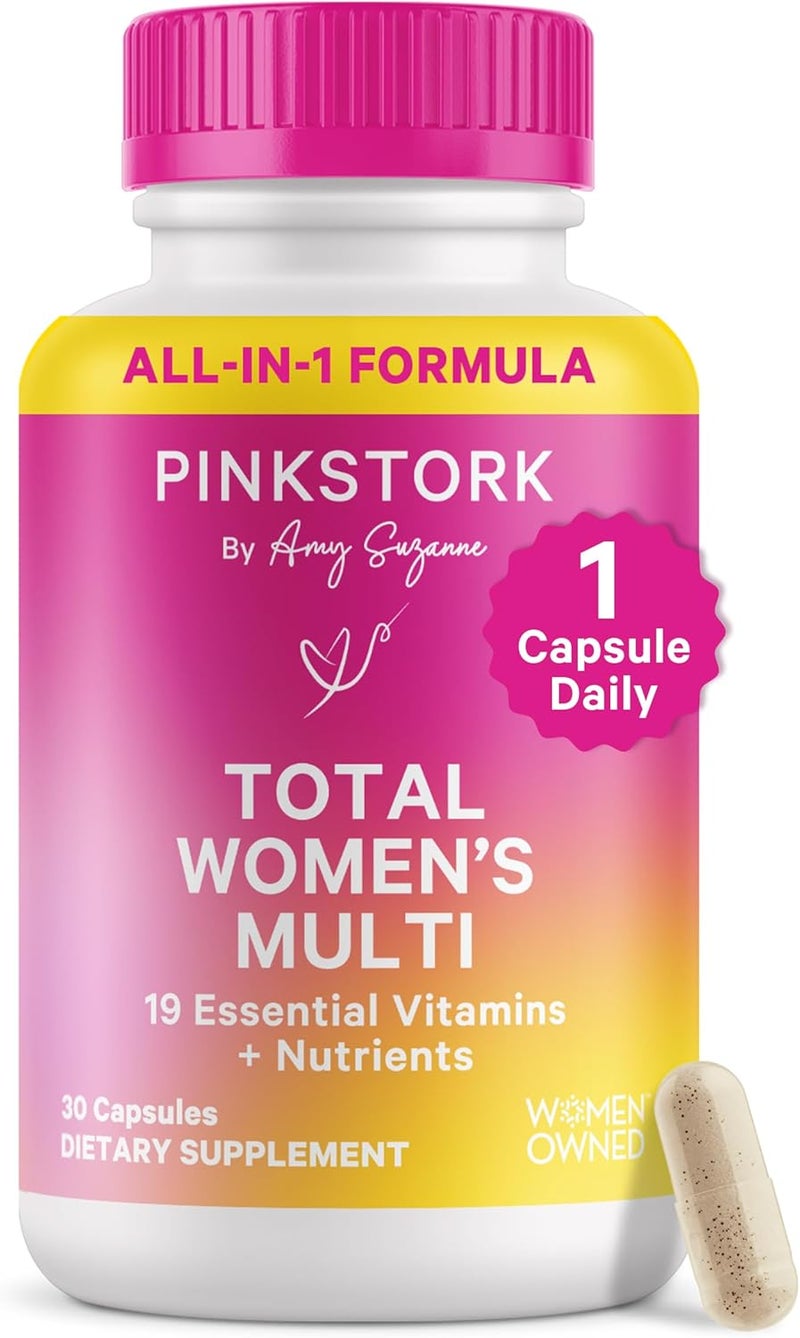 Pink Stork Total Womens Multivitamin  Supports Hair Skin Nails Bone Health  Immune System  Includes B6 B12 Biotin Iron  Zinc  Premium Womens Vitamins  30 Capsules - Image 1
