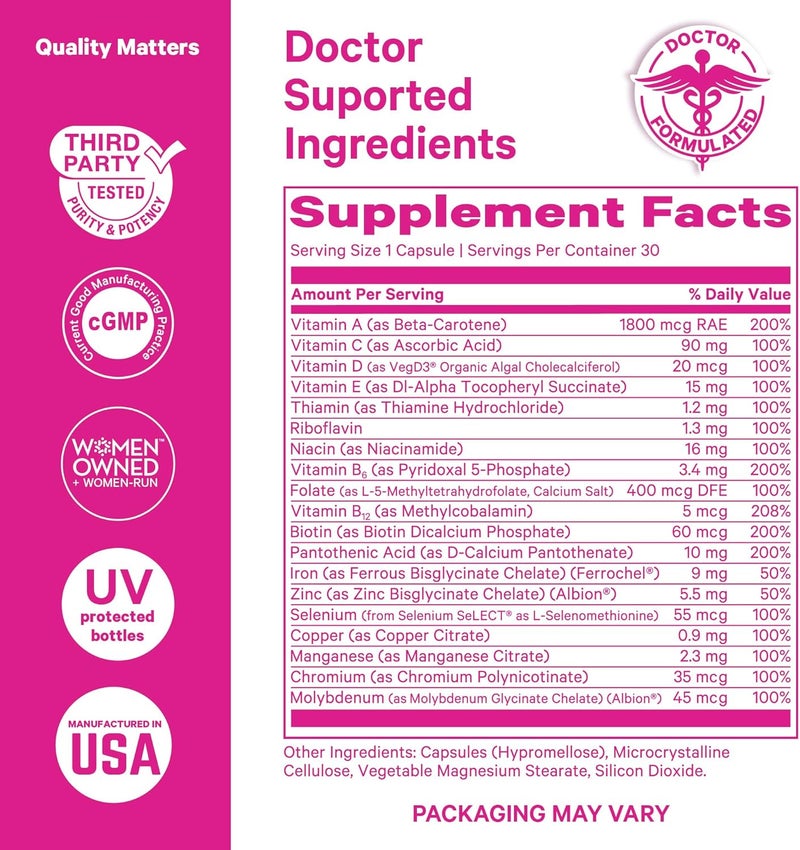 Pink Stork Total Womens Multivitamin  Supports Hair Skin Nails Bone Health  Immune System  Includes B6 B12 Biotin Iron  Zinc  Premium Womens Vitamins  30 Capsules - Image 2