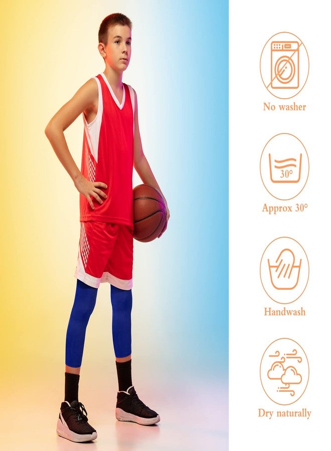 Geyoga 4 Pairs Kids Long Compression Boys Leg Sleeves Non Slip UV Protection Thigh Calf for Kids Boy Girl Youth Legs Sleeve Basketball Running Sport (Black, White, Blue, Green) - Image 4