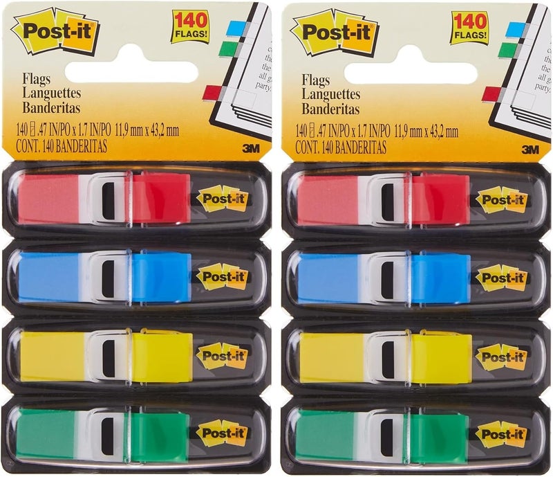 Post It Flags, 35/Dispenser, 4 Dispensers/Pack, 47 in Wide, Assorted Primary Colors (683-4) (Pack of 2) - Image 1