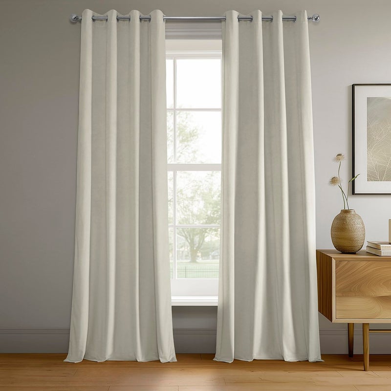 HPD Half Price Drapes Signature Grommet Blackout Velvet Curtains For Living Room 50 X 84 (1 Panel), VPCH-110602-84-GRBO, Porcelain White - Image 1