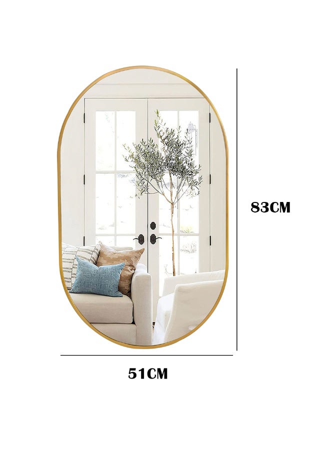 Bathroom Mirror, Wall Mounted Oval Mirror with Metal Frame for Vanity Makeup, Modern Wall Mirror for Bathroom, Hallway, Living Room Wall Decor (Gold, 51 * 83cm)  - Image 2