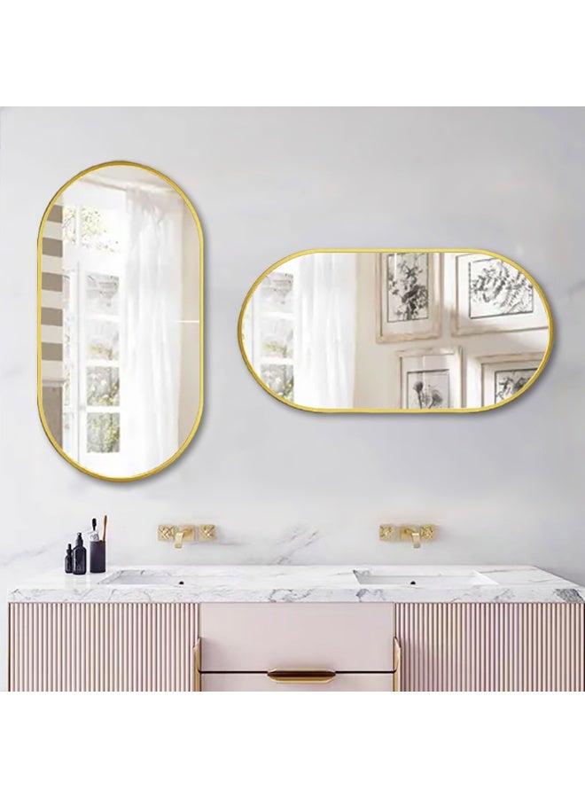 Bathroom Mirror, Wall Mounted Oval Mirror with Metal Frame for Vanity Makeup, Modern Wall Mirror for Bathroom, Hallway, Living Room Wall Decor (Gold, 51 * 83cm)  - Image 3