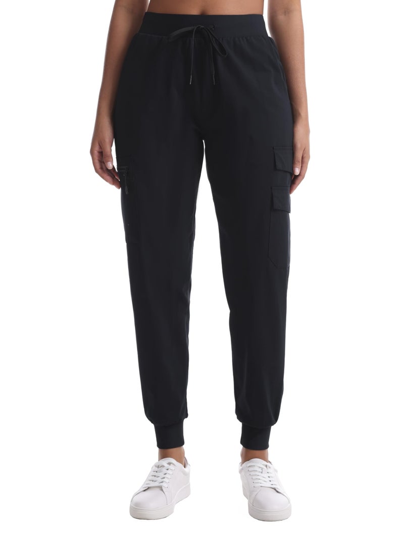 zsenoxaxi Women's Water Resistant Cargo Joggers - Trendy Travel Hiking Pants with Zippered Pockets for All Season(Black,L) - Image 2