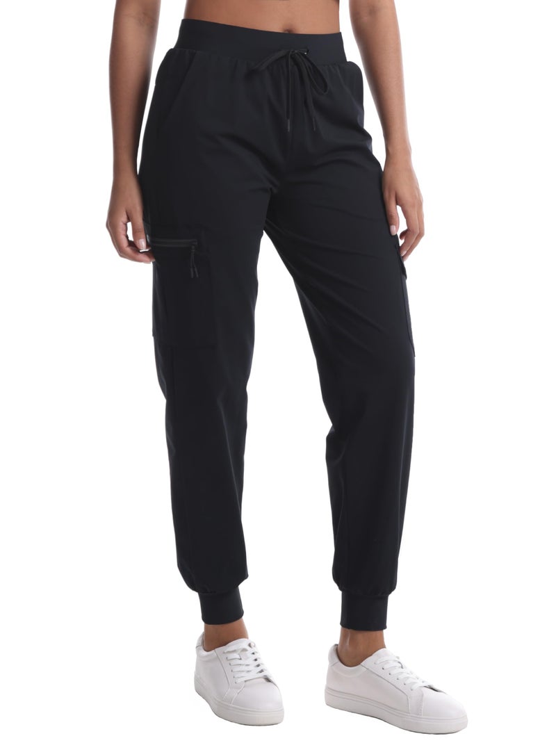 zsenoxaxi Women's Water Resistant Cargo Joggers - Trendy Travel Hiking Pants with Zippered Pockets for All Season(Black,L) - Image 4