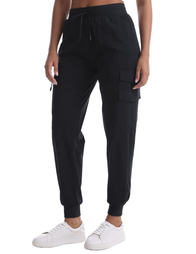 zsenoxaxi Women's Water Resistant Cargo Joggers - Trendy Travel Hiking Pants with Zippered Pockets for All Season(Black,L) - Image 1