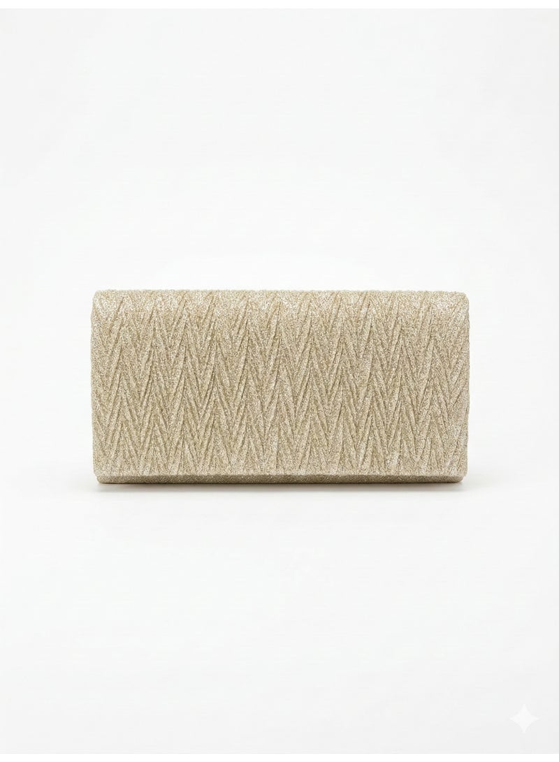 لايف ستيلاش  حقيبة كروس للسهره بنسيج مطوي - جولد ZS-6 - Image 1