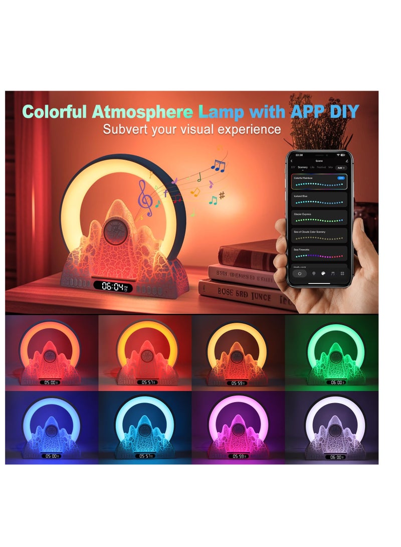 KASTWAVE مصباح أجواء، مصباح لطاولة نوم الغرفة مزود بسماعة بلوتوث، شاحن لاسلكي، منبه شروق الشمس، آلة صوتية، مصباح ليد ليلية لغرفة النوم، غرفة المعيشة، المكتب - Image 4