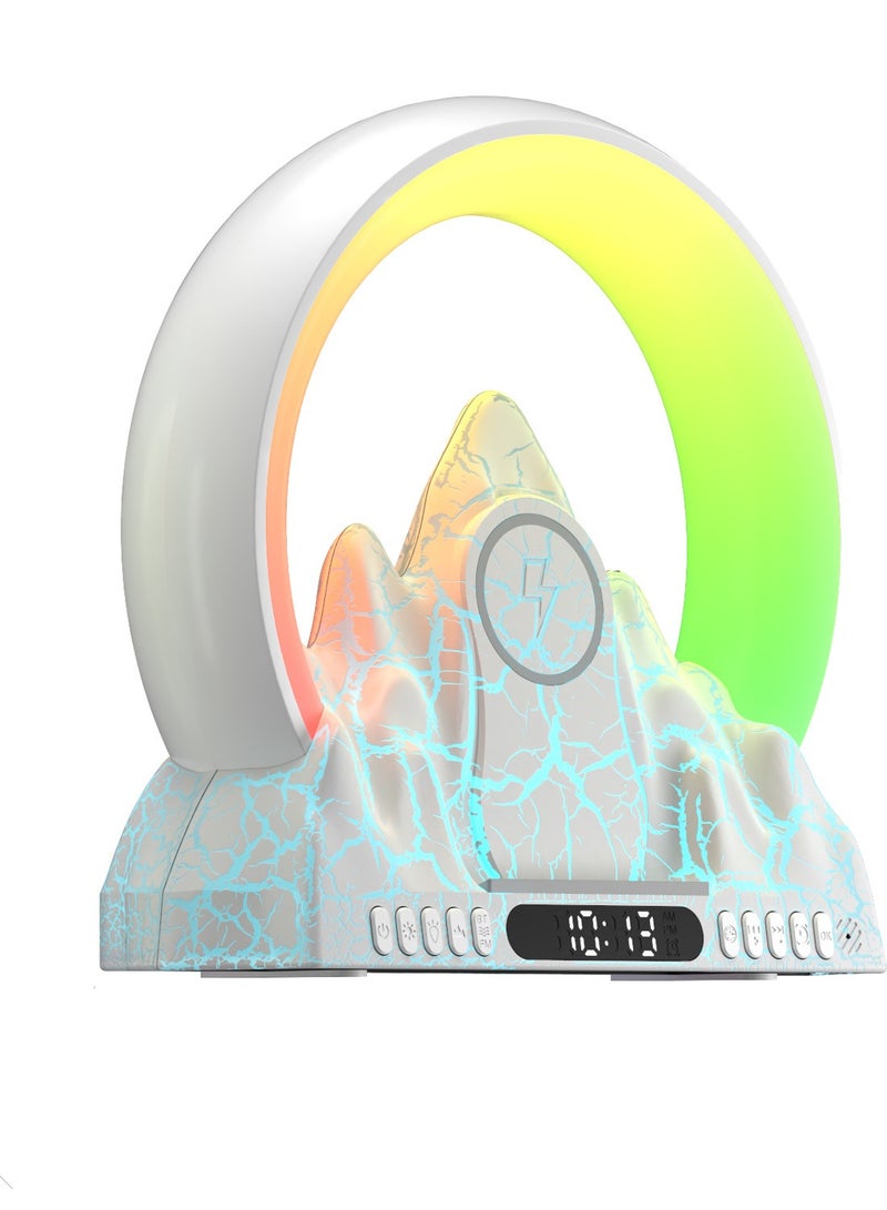 KASTWAVE مصباح أجواء، مصباح لطاولة نوم الغرفة مزود بسماعة بلوتوث، شاحن لاسلكي، منبه شروق الشمس، آلة صوتية، مصباح ليد ليلية لغرفة النوم، غرفة المعيشة، المكتب - Image 1