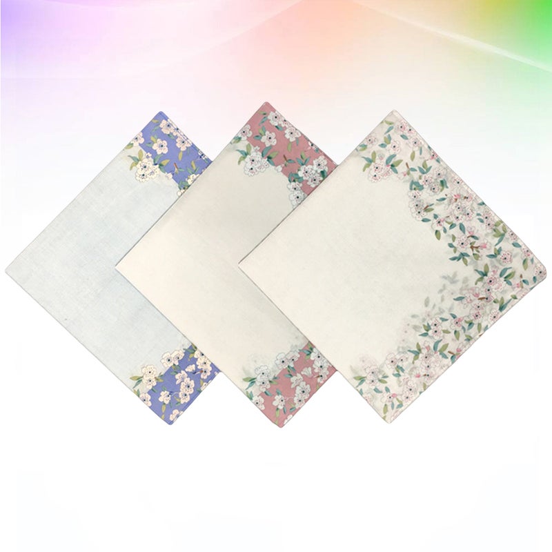 3pcs Women Handkerchief Cotton Sweat-absorbent Printing Hankies Hand Towel (Random Color) - Image 1