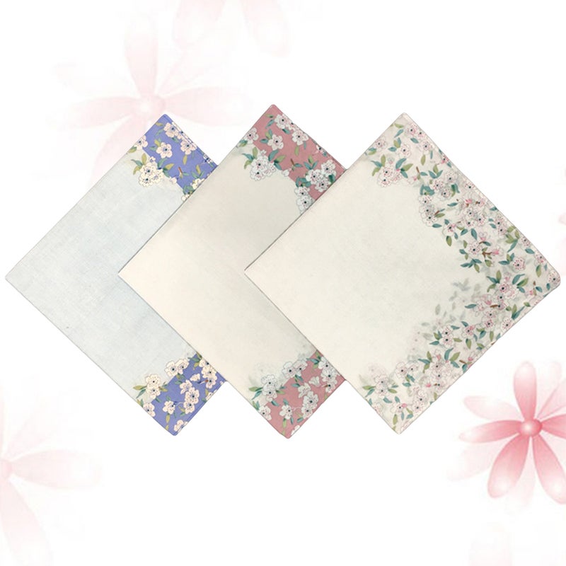 3pcs Women Handkerchief Cotton Sweat-absorbent Printing Hankies Hand Towel (Random Color) - Image 3