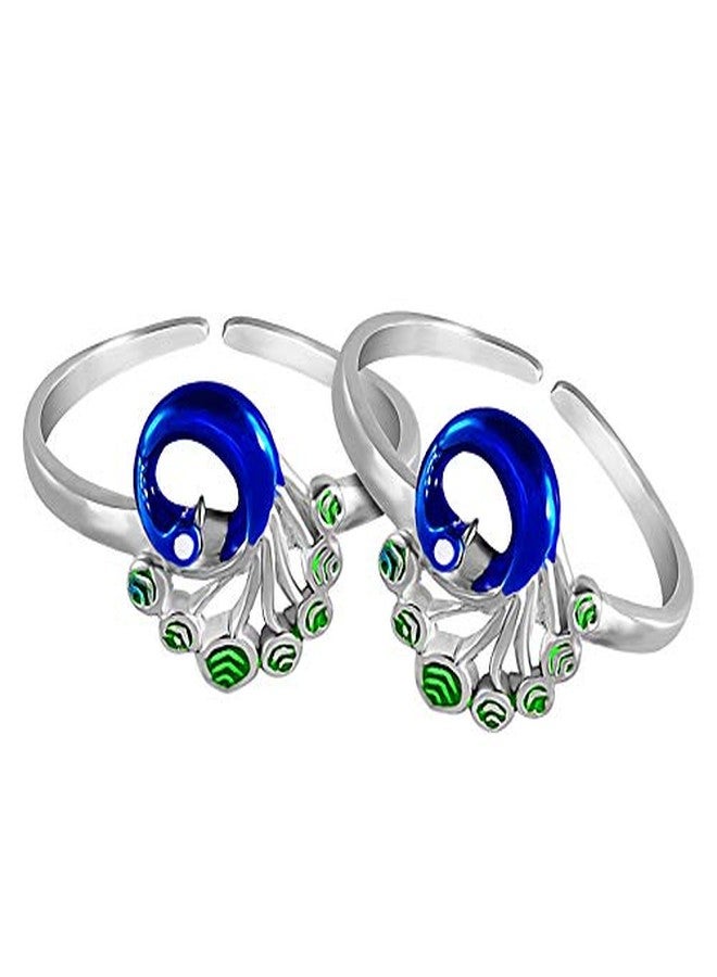 Parnika MJ Exuberant Colourful Peacock Design Toe Rings in Pure 92.5 Sterling Silver for Women | Chandi bichiya | With Certificate of Authenticity | - Image 4