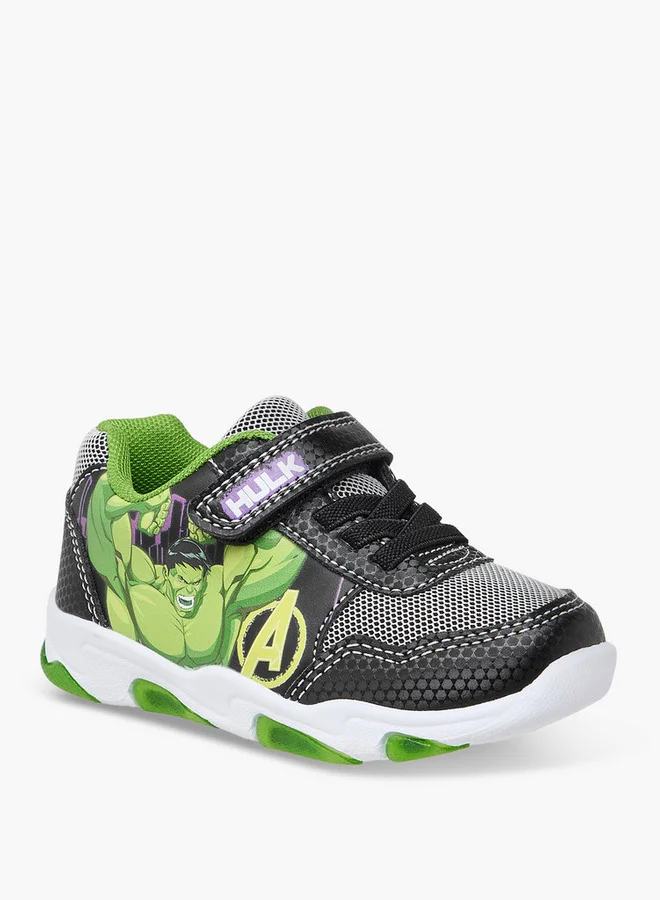 مارفل Boys Hulk Print Light-Up Sneakers with Hook and Loop Closure