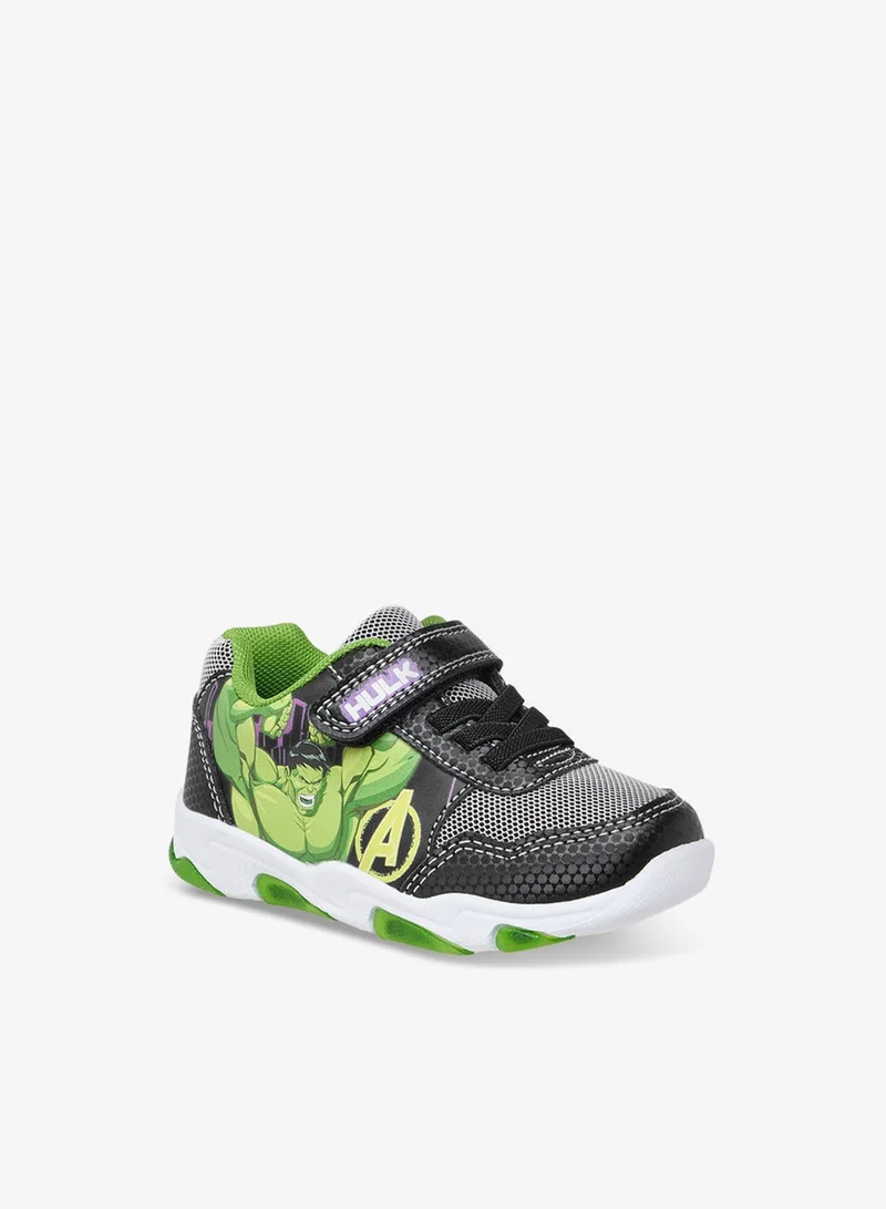 MARVEL Boys Hulk Print Light-Up Sneakers with Hook and Loop Closure