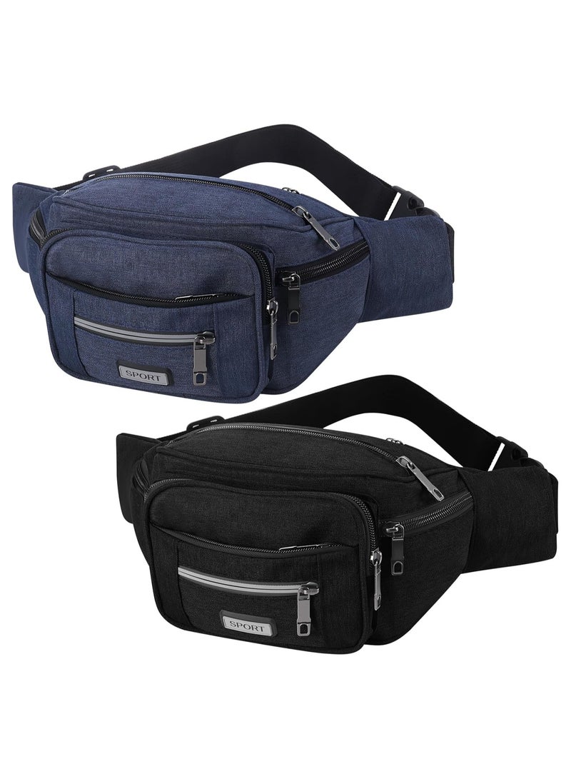CMGTYYD 2 Pack Bum Bag, Bumbags for Men Ladies, Blue Black Fanny Pack, Fashion Buckle Design Adjustable Bumbag for Sport Outdoors Walking Running Travel - Image 1