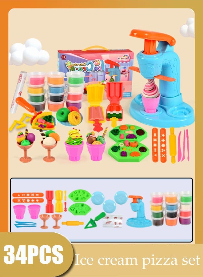 34 PCS Ice Cream Maker Machine Dough Set 12 colors of plasticine Playdough Accessories Kit Ice Cream Maker Play Set for Girls Boys - Image 1